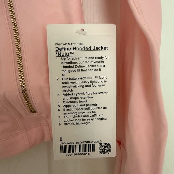 NWT Lululemon Pink Define Hooded Jacket Nulu Blush Quartz Gold Zip Size 8 - Picture 4 of 5